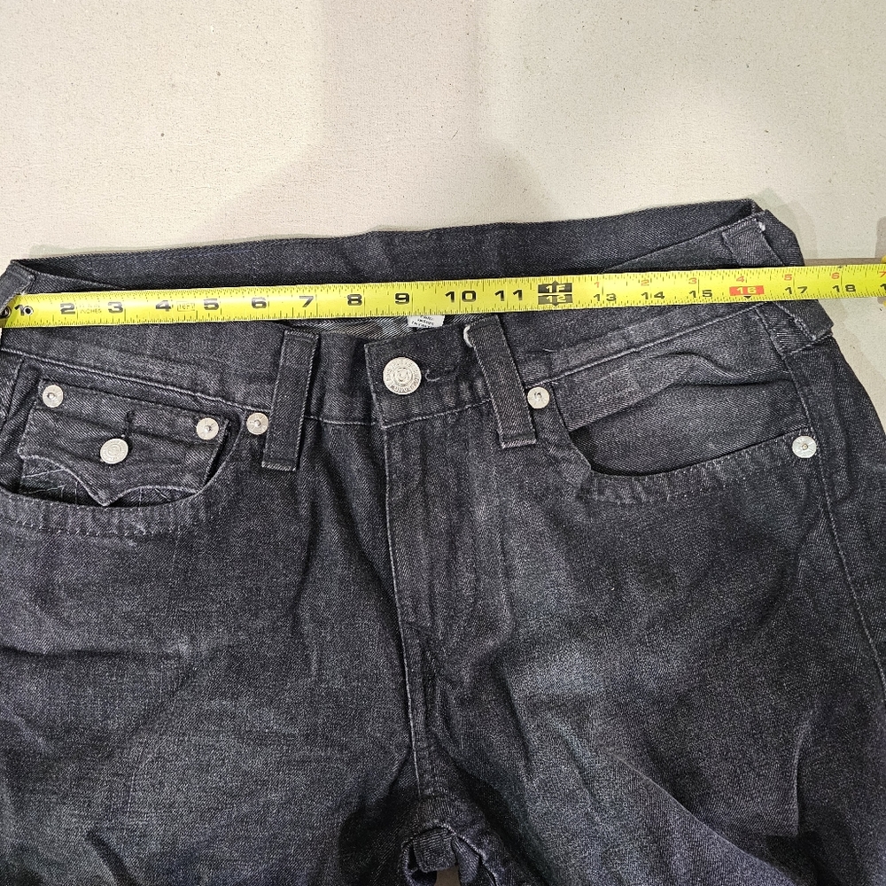 True Religion Straight Leg Jeans Size 32" Inseam 32" Black w/Black Stitch - Picture 8 of 16